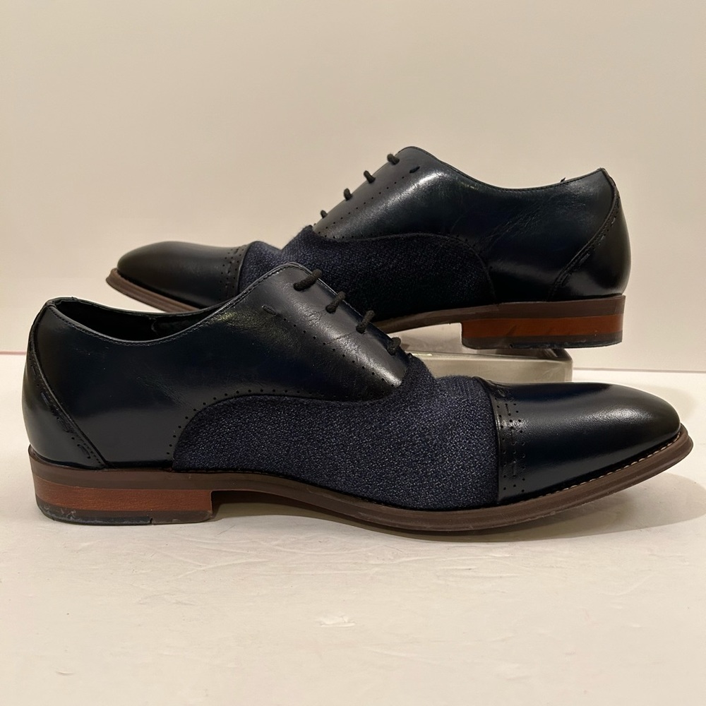Stacy Adams Barrington Cap Toe Oxford Blue Contrasting Leather & Fabric Sz 9.5 M